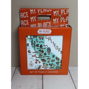 My Place California State Shape Cities  Coasters Set of 4 Earthenware
